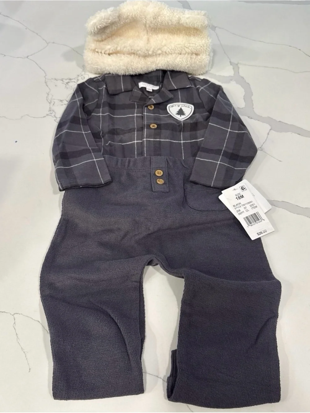 Toddler Gray Plaid Set with Hat included